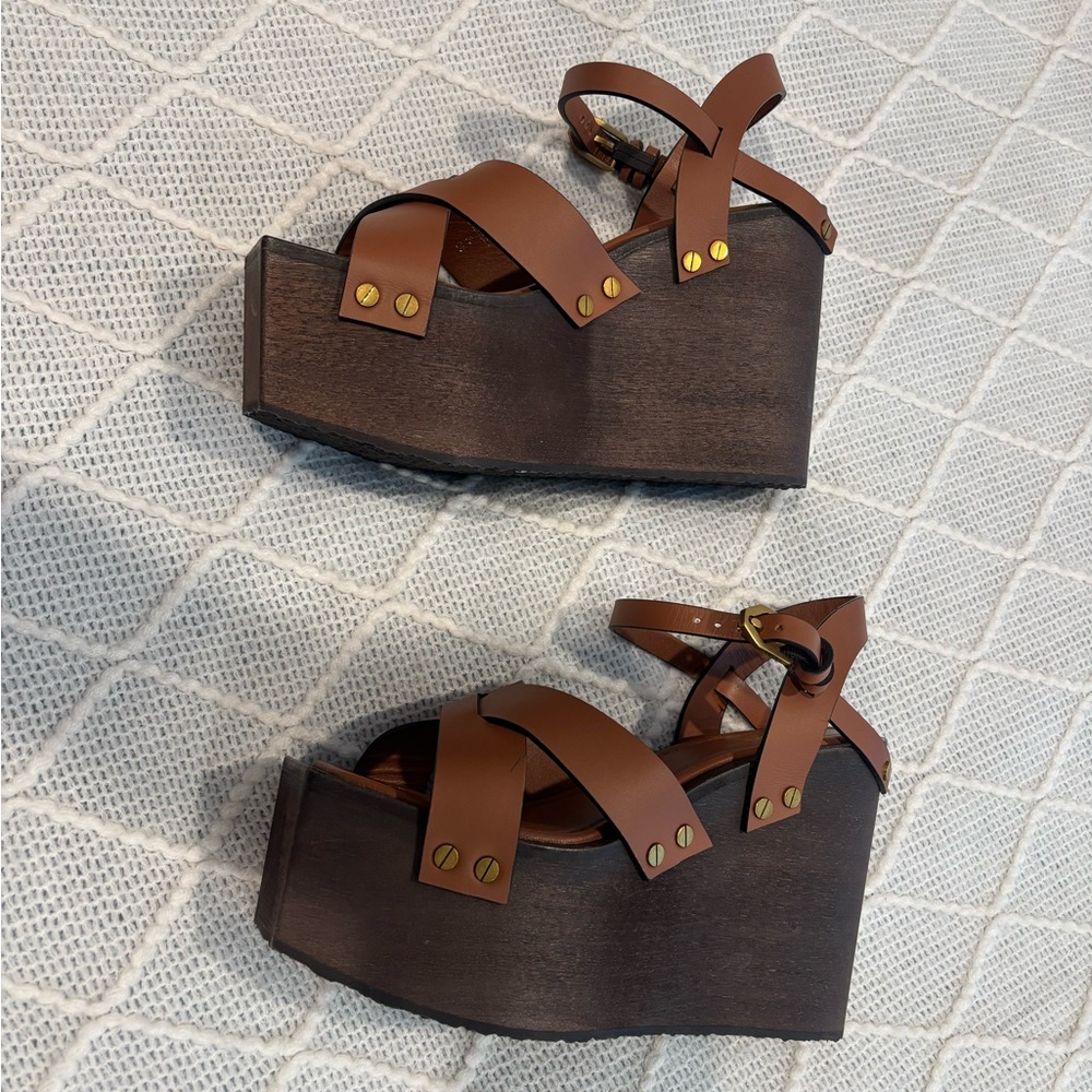 Frame NWOT Women’s Le Melrose Leather Wedge Heels brown size 38, 7.5-8